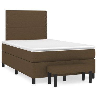 vidaXL Κρεβάτι Boxspring με Στρώμα Σκούρο Καφέ 120x200 εκ. Υφασμάτινο