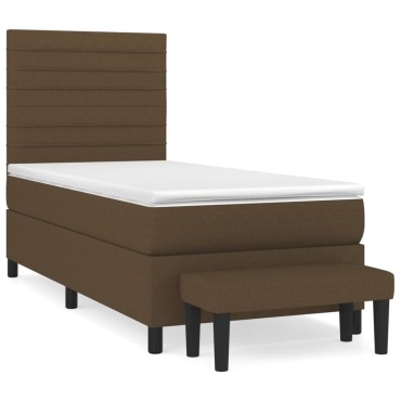 vidaXL Κρεβάτι Boxspring με Στρώμα Σκούρο Καφέ 100x200 εκ. Υφασμάτινο