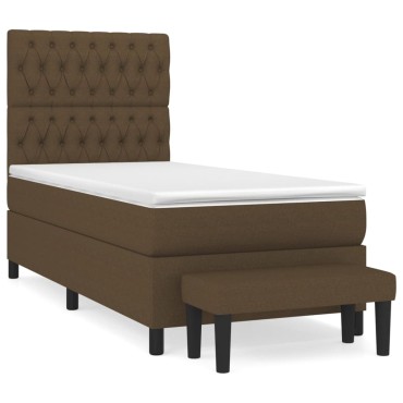 vidaXL Κρεβάτι Boxspring με Στρώμα Σκούρο Καφέ 90x200 εκ. Υφασμάτινο