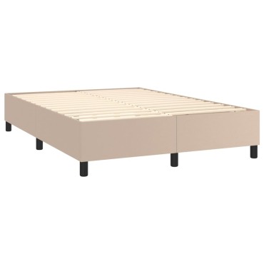 vidaXL Κρεβάτι Boxspring Στρώμα&LED Καπουτσίνο 140x190 εκ. Συνθ. Δέρμα