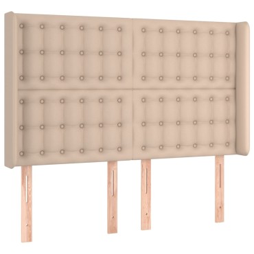 vidaXL Κρεβάτι Boxspring Στρώμα&LED Καπουτσίνο 140x190 εκ. Συνθ. Δέρμα