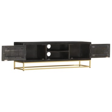 vidaXL Έπιπλο Τηλεόρασης Μαύρο/Χρυσό 120x30x40cm από Μασίφ Ξύλο Μάνγκο