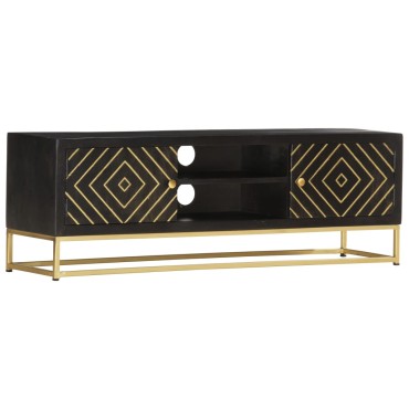 vidaXL Έπιπλο Τηλεόρασης Μαύρο/Χρυσό 120x30x40cm από Μασίφ Ξύλο Μάνγκο