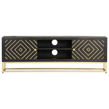 vidaXL Έπιπλο Τηλεόρασης Μαύρο/Χρυσό 120x30x40cm από Μασίφ Ξύλο Μάνγκο