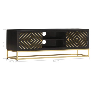 vidaXL Έπιπλο Τηλεόρασης Μαύρο/Χρυσό 120x30x40cm από Μασίφ Ξύλο Μάνγκο