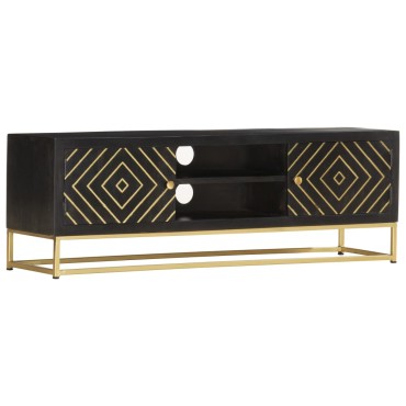 vidaXL Έπιπλο Τηλεόρασης Μαύρο/Χρυσό 120x30x40cm από Μασίφ Ξύλο Μάνγκο