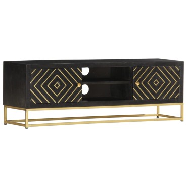 vidaXL Έπιπλο Τηλεόρασης Μαύρο/Χρυσό 120x30x40cm από Μασίφ Ξύλο Μάνγκο