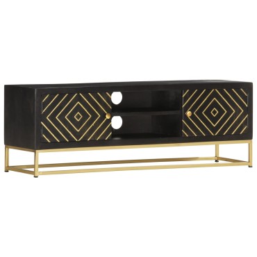 vidaXL Έπιπλο Τηλεόρασης Μαύρο/Χρυσό 120x30x40cm από Μασίφ Ξύλο Μάνγκο