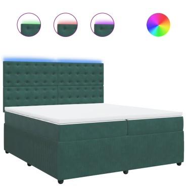 vidaXL Κρεβάτι Boxspring με Στρώμα Σκούρο Πράσινο 200x200εκ. Βελούδινο