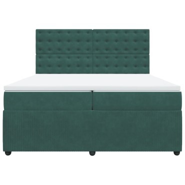 vidaXL Κρεβάτι Boxspring με Στρώμα Σκούρο Πράσινο 200x200εκ. Βελούδινο