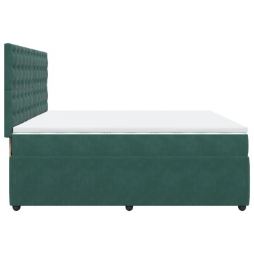 vidaXL Κρεβάτι Boxspring με Στρώμα Σκούρο Πράσινο 200x200εκ. Βελούδινο