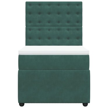 vidaXL Κρεβάτι Boxspring με Στρώμα Σκούρο Πράσινο 100x200εκ. Βελούδινο