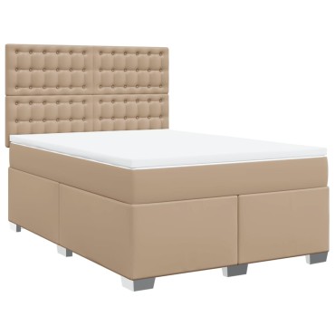 vidaXL Κρεβάτι Boxspring με Στρώμα Καπουτσίνο 140x190εκ.από Συνθ.Δέρμα