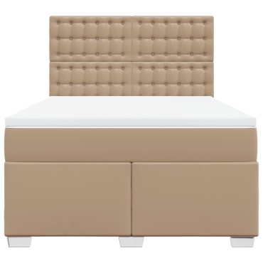 vidaXL Κρεβάτι Boxspring με Στρώμα Καπουτσίνο 140x190εκ.από Συνθ.Δέρμα