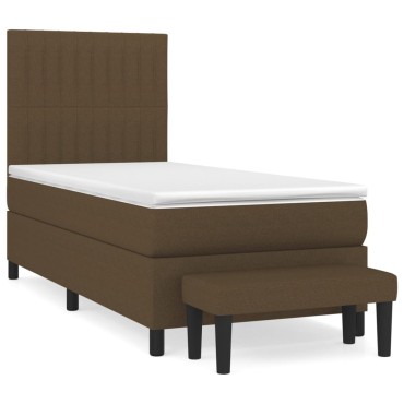 vidaXL Κρεβάτι Boxspring με Στρώμα Σκούρο Καφέ 90x200 εκ. Υφασμάτινο
