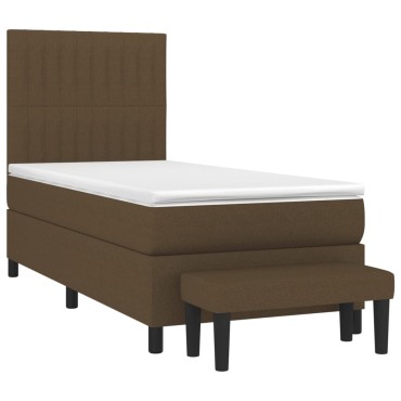 vidaXL Κρεβάτι Boxspring με Στρώμα Σκούρο Καφέ 90x200 εκ. Υφασμάτινο