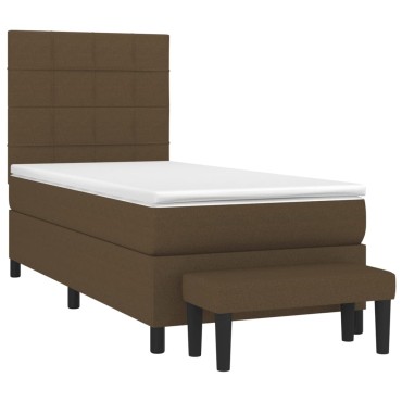 vidaXL Κρεβάτι Boxspring με Στρώμα Σκούρο Καφέ 100x200 εκ. Υφασμάτινο