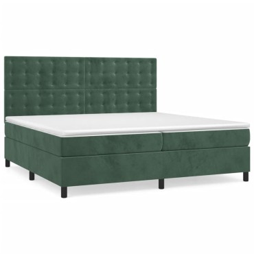 vidaXL Κρεβάτι Boxspring με Στρώμα Σκούρο Πράσινο 200x200εκ. Βελούδινο