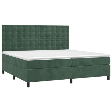vidaXL Κρεβάτι Boxspring με Στρώμα Σκούρο Πράσινο 200x200εκ. Βελούδινο