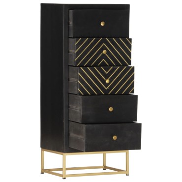 vidaXL Συρταριέρα Μαύρο / Χρυσό 45x30x105cm από Μασίφ Ξύλο Μάνγκο 1 τεμ.