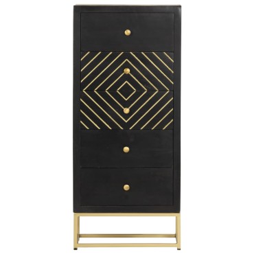 vidaXL Συρταριέρα Μαύρο / Χρυσό 45x30x105cm από Μασίφ Ξύλο Μάνγκο 1 τεμ.