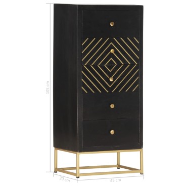 vidaXL Συρταριέρα Μαύρο / Χρυσό 45x30x105cm από Μασίφ Ξύλο Μάνγκο 1 τεμ.