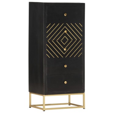 vidaXL Συρταριέρα Μαύρο / Χρυσό 45x30x105cm από Μασίφ Ξύλο Μάνγκο 1 τεμ.