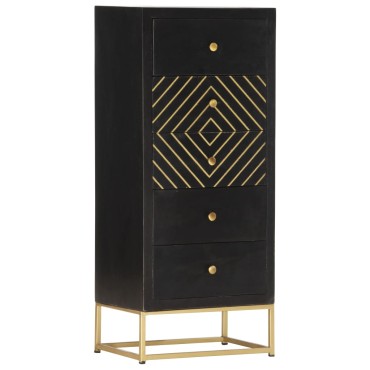 vidaXL Συρταριέρα Μαύρο / Χρυσό 45x30x105cm από Μασίφ Ξύλο Μάνγκο 1 τεμ.