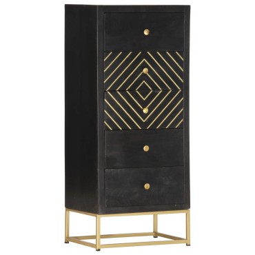 vidaXL Συρταριέρα Μαύρο / Χρυσό 45x30x105cm από Μασίφ Ξύλο Μάνγκο 1 τεμ.