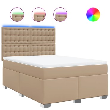 vidaXL Κρεβάτι Boxspring με Στρώμα Καπουτσίνο 140x190εκ.από Συνθ.Δέρμα