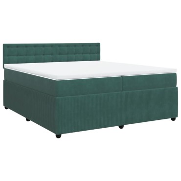 vidaXL Κρεβάτι Boxspring με Στρώμα Σκούρο Πράσινο 200x200εκ. Βελούδινο