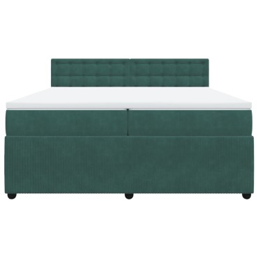 vidaXL Κρεβάτι Boxspring με Στρώμα Σκούρο Πράσινο 200x200εκ. Βελούδινο
