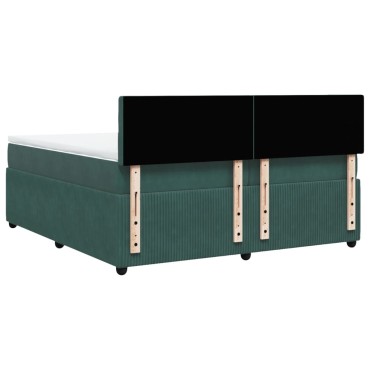 vidaXL Κρεβάτι Boxspring με Στρώμα Σκούρο Πράσινο 200x200εκ. Βελούδινο