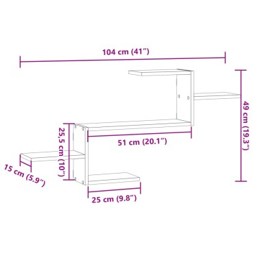 vidaXL Ραφιέρα Τοίχου Όψη Παλαιού Ξύλου 104x15x49cm από Επεξ. Ξύλο 1 τεμ.