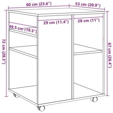 vidaXL Ντουλάπι Τροχήλατο Αρτισιανή Δρυς 60x53x72cm Επεξεργ. Ξύλο 1 τεμ.
