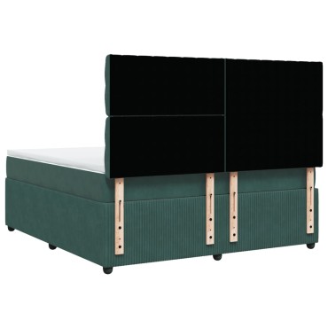 vidaXL Κρεβάτι Boxspring με Στρώμα Σκούρο Πράσινο 180x200εκ. Βελούδινο