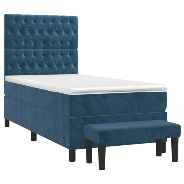 vidaXL Κρεβάτι Boxspring με Στρώμα Σκούρο Μπλε 90x200 εκ. Βελούδινο