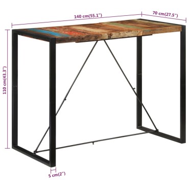 vidaXL Τραπέζι Μπαρ 140x70x110cm από Μασίφ Ανακυκλωμένο Ξύλο 1 τεμ.