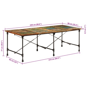 vidaXL Τραπεζαρία 220x90x77cm από Μασίφ Ανακυκλωμένο Ξύλο 1 τεμ.