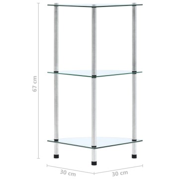 vidaXL Ράφι Διαφανές 3 Επιπέδων 30x30x67cm από Ψημένο Γυαλί 1 τεμ.