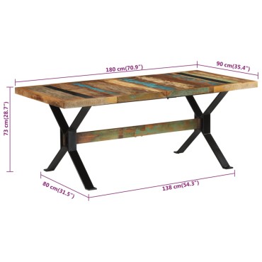 vidaXL Τραπεζαρία 180x90x73cm από Μασίφ Ανακυκλωμένο Ξύλο 1 τεμ.