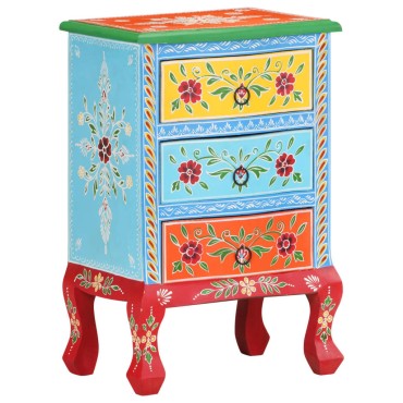 vidaXL Κομοδίνο με Χειροπ. Λεπτομέρειες 40x30x60cm Μασίφ Ξύλο Μάνγκο 1 τεμ.