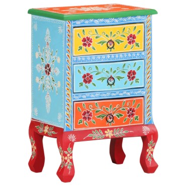 vidaXL Κομοδίνο με Χειροπ. Λεπτομέρειες 40x30x60cm Μασίφ Ξύλο Μάνγκο 1 τεμ.