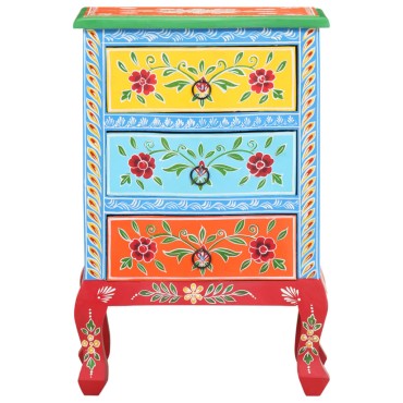 vidaXL Κομοδίνο με Χειροπ. Λεπτομέρειες 40x30x60cm Μασίφ Ξύλο Μάνγκο 1 τεμ.