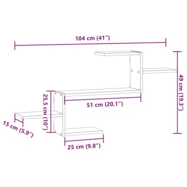vidaXL Ραφιέρα Τοίχου Γκρι Sonoma 104x15x49cm Επεξεργασμένο Ξύλο 1 τεμ.