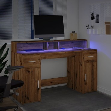 vidaXL Γραφείο με LED Αρτισιανή Δρυς 140x55x91cm Επεξεργασμένο Ξύλο 1 τεμ.