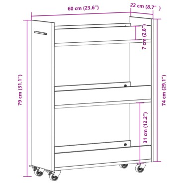 vidaXL Έπιπλο με Ρόδες Λευκό 60x22x79cm από Επεξεργασμένο Ξύλο 1 τεμ.