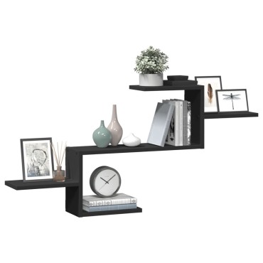 vidaXL Ράφι Τοίχου Μαύρη 104x15x49cm από Επεξεργασμένο Ξύλο 1 τεμ.
