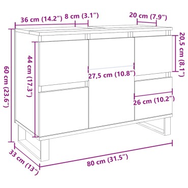 vidaXL Ντουλάπι νιπτήρα μπάνιου Παλιό ξύλο 80x33x60cm 1 τεμ.