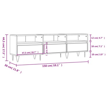 vidaXL Έπιπλο Τηλεόρασης Καφέ Δρυς 150x30x44,5cm Επεξεργασμένο Ξύλο